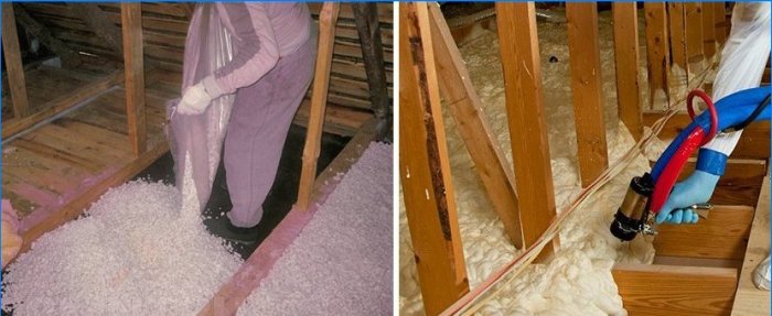 木製の梁を使用した屋根裏床の断熱